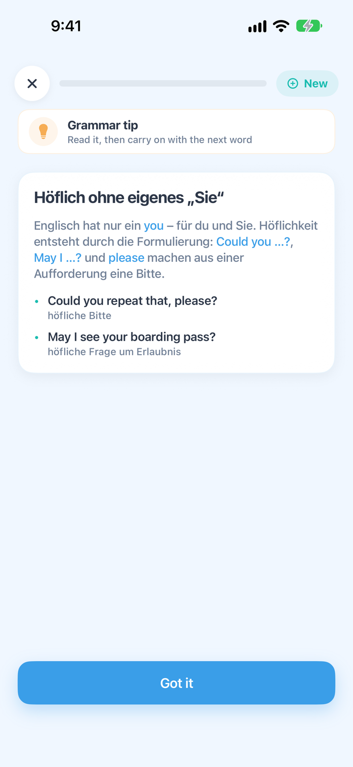 Ein Grammatik-Hinweis zu Englisch in CrewLingo