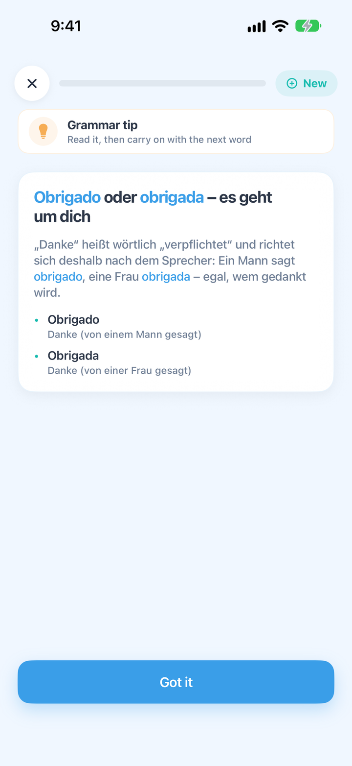 Ein Grammatik-Hinweis zu Portugiesisch in CrewLingo
