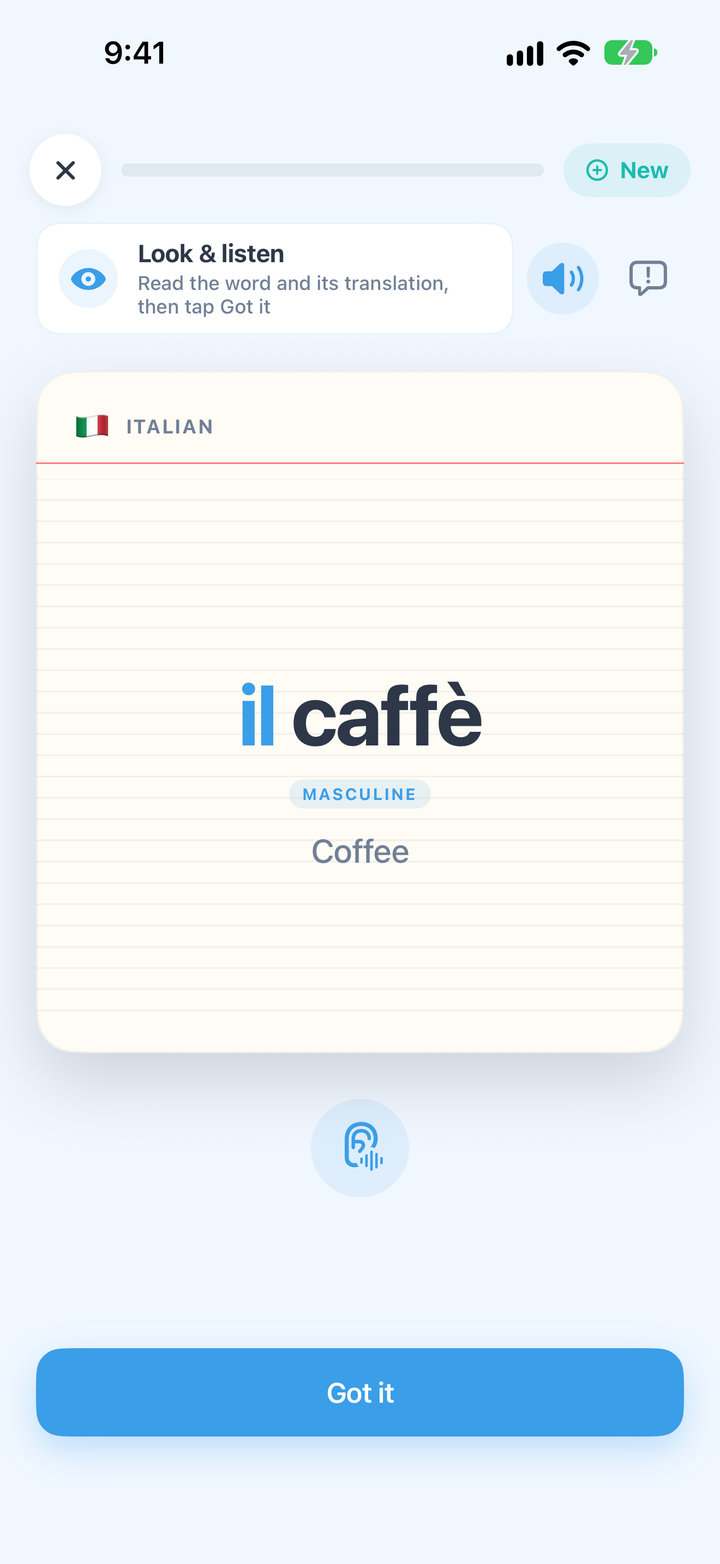 A Learn new words card: il caffè — Coffee